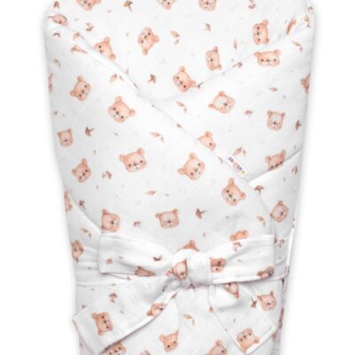 Mušelínová zavinovačka s výstužou na zaväzovanie Teddy Bear, Baby Nellys 75x75cm, biela