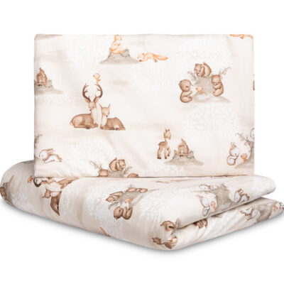 Mušelínové obliečky do postieľky 135x100, Zábava v lese, béžové