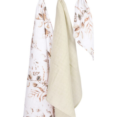 Mušelínové plienky 3 ks - sada rôznych veľkostí - Kvietky, listočky