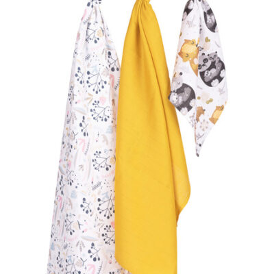 Mušelínové plienky 3 ks - sada rôznych veľkostí - Zvieratká