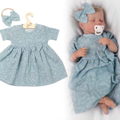 Mušelínové šatôčky + čelenka 2-dielna sada Dino, Baby Nellys, mätové