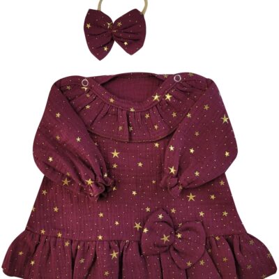 Mušelínové šatôčky s hviezdičkami + čelenka Z&Z, bordó
