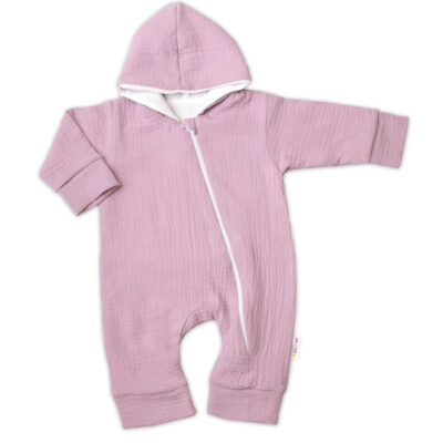 Mušelinový overal s kapucňou, dvojvrstvový, Hand Made, púdrový/ružový, veľ. 62