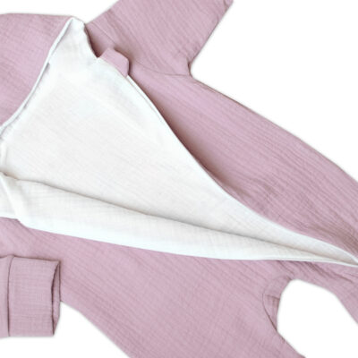 Mušelinový overal s kapucňou, dvojvrstvový, Hand Made, púdrový/ružový, veľ. 68