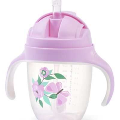 Nekvapkajúci hrnček so zaťaženou slamkou BabyOno, 240 ml, lila