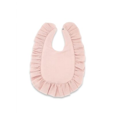 Nepremokavý mušelínový podbradník s volánikom Nature - pudrově ružová