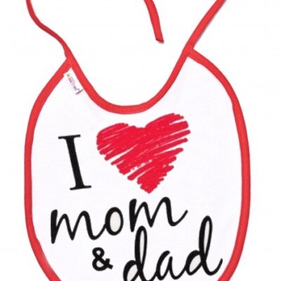 Nepremokavý podbradník, 24 x 27 cm - I love mom & dad, Baby Nellys - červený