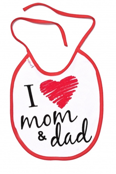 Nepremokavý podbradník, 24 x 27 cm - I love mom & dad, Baby Nellys - červený