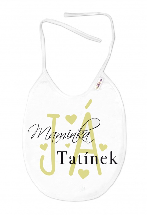 Nepremokavý podbradník, 24 x 27 cm - Maminka, Tatínek, JÁ, Baby Nellys - biely