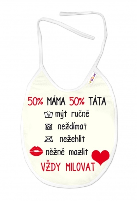 Nepremokavý podbradník, 24 x 27 cm - Vždy milovat, Baby Nellys - smotanový