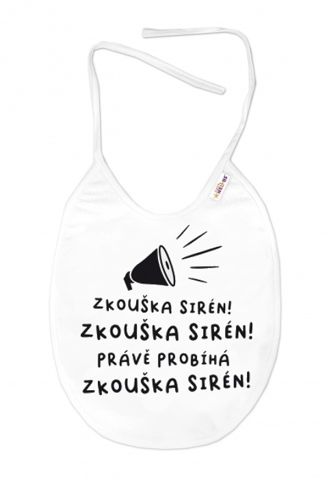 Nepremokavý podbradník, 24 x 27 cm - Zkouška sirén! Baby Nellys - biely