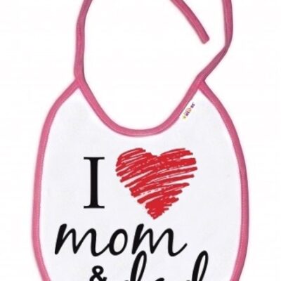 Nepremokavý podbradník I Love Mom & Dad (ružový)
