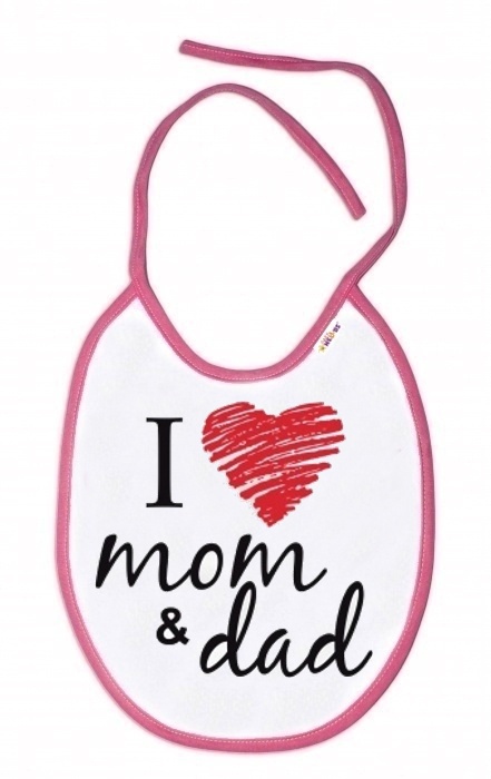 Nepremokavý podbradník I Love Mom & Dad (ružový)