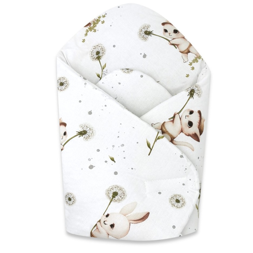 Novorodenecká zavinovačka, bavlna, Kocúrik a púpava - biela
