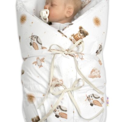 Obliečka, poťah bavlna na retro zavinovačku LALLY, Meďa pilot - biela, béžový