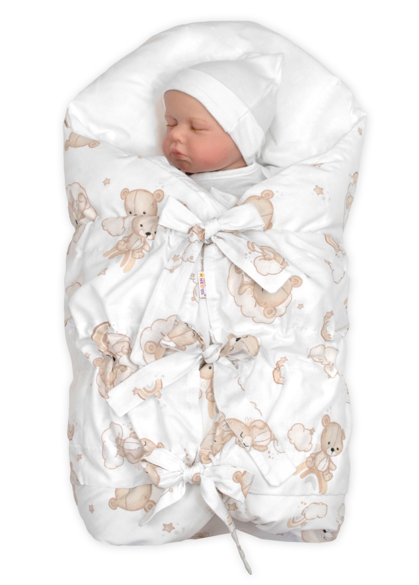 Obliečka, poťah bavlna na retro zavinovačku MAXI, 85x85cm Malý Medvedík - biela, béžová – Obrázok 2