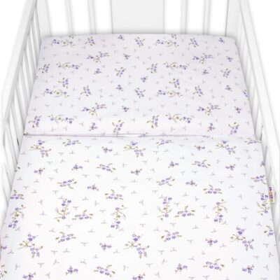 Obliečky do postieľky, 2D sada bavlna - Levanduľa, Baby Nellys, biela/fialová