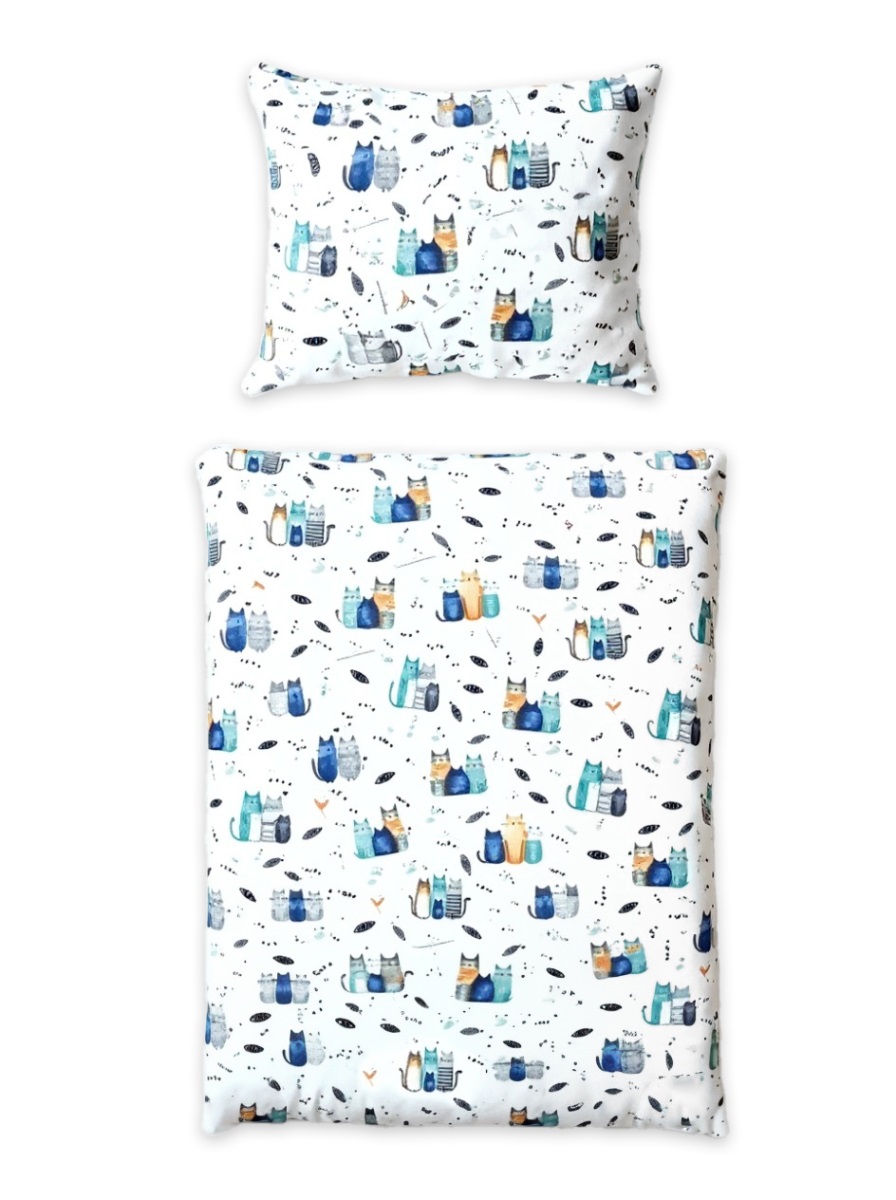 Obliečky do postieľky, 2D sada - Happy Cat, 135x100 cm