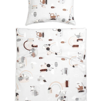 Obliečky do postieľky, 2D sada - Malý staviteľ, šedá, 135x100