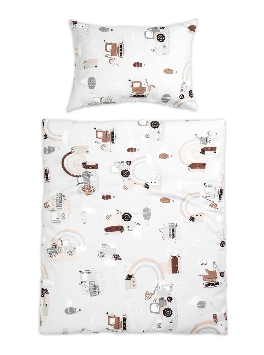 Obliečky do postieľky, 2D sada - Malý staviteľ, šedá