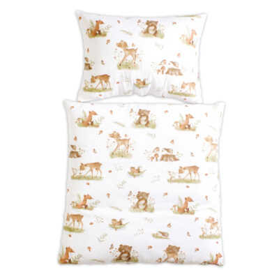 Obliečky do postieľky, 2D sada - Roztomilé zvieratká, biela/hnedá