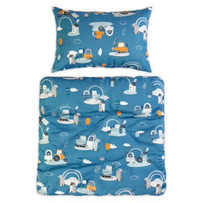 Obliečky do postieľky, 2D súprava - Malý staviteľ, modrá, 135x100