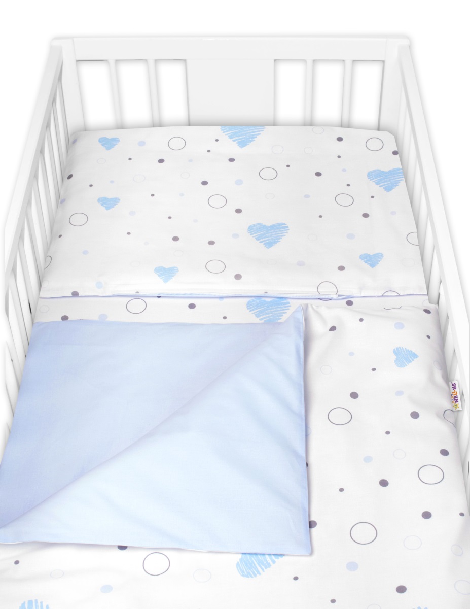 Obliečky do postieľky, bavlna 2D sada Baby Nellys, I love Boy, modrá/biela, 135x100 cm