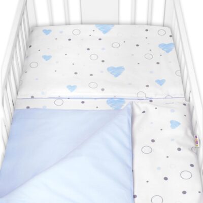 Obliečky do postieľky, bavlna 2D sada Baby Nellys, I love Boy, modrá/biela