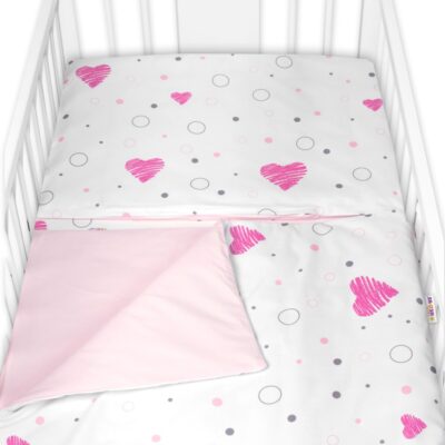 Obliečky do postieľky, bavlna 2D sada, I love Girl, ružová/biela