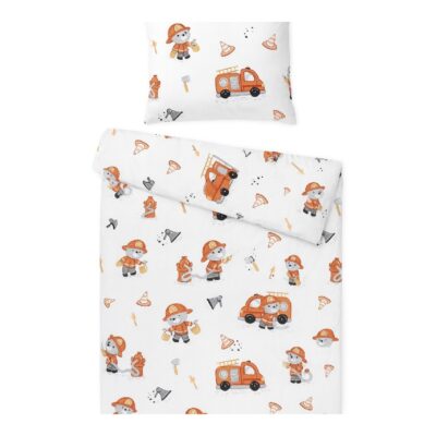 Obliečky do postieľky s výplňou + vrecúško, bavlna, Hasiči, 135x100cm/40x60cm