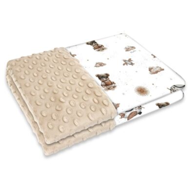 Obojstranná deka, Bavlna/Minky 100 x 75 cm, Méďa pilot - biela, bezová