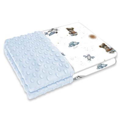 Obojstranná deka, Bavlna/Minky 100 x 75 cm, Méďa pilot - biela, modrá