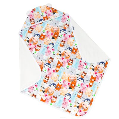 Obojstranná ľahká zavinovacia deka s kapucňou, Zvieratká - marhuľová