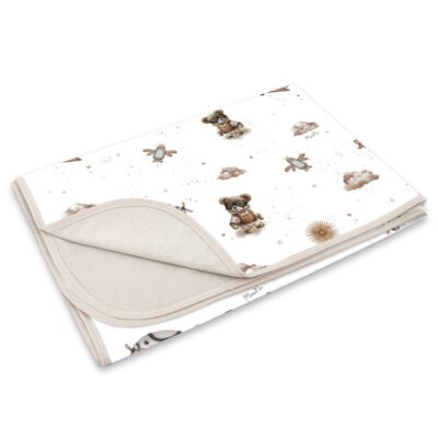 Obojstranná letná deka, bavlna + jersey 100x75cm, Méďa pilot - biela, béžová