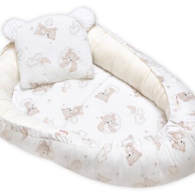 Obojstranné hniezdočko, podložka + vankúšik 3D, Bavlna, Malý medvedík, biele