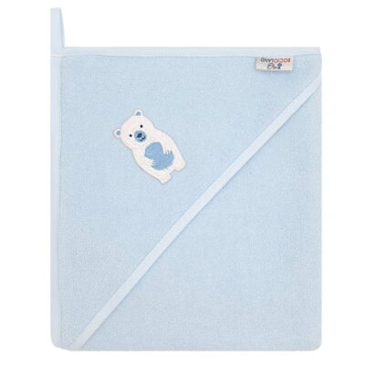 Osuška s kapucňou a uškami Medvedík, 80x80 cm - modrý