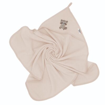 Osuška s kapucňou a uškami Mýval, 100x100 cm - béžový