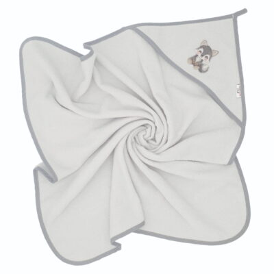 Osuška s kapucňou a uškami Vlček, 100x100 cm - šedý