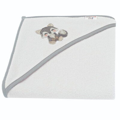 Osuška s kapucňou a uškami Vlček, 80x80 cm - šedý