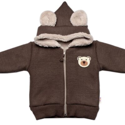 Oteplená pletená bundička Teddy Bear, Baby Nellys, dvojvrstvová, hnedá, veľ. 80/86
