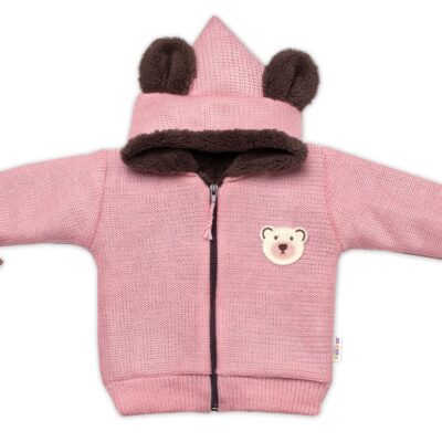 Oteplená pletená bundička Teddy Bear, Baby Nellys, dvojvrstvová, ružová, veľ. 104/110