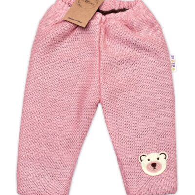 Oteplené pletené nohavice Teddy Bear, Baby Nellys, dvojvrstvové, ružové, veľ. 80/86