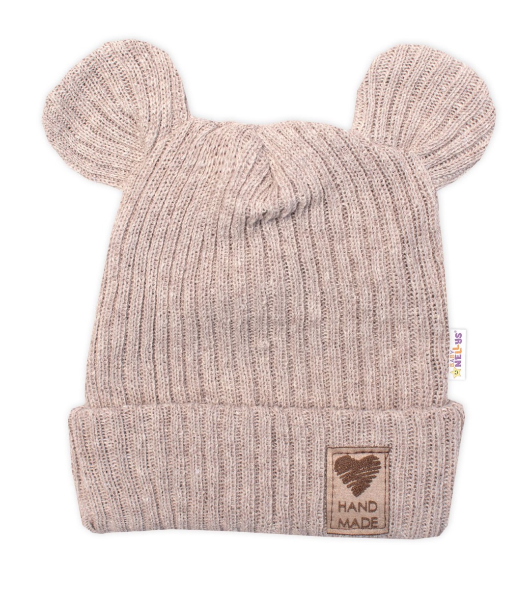 Pletená bavlněná čiapka s uškami, dvojvrstvová, Hand Made Baby Nellys, béžová