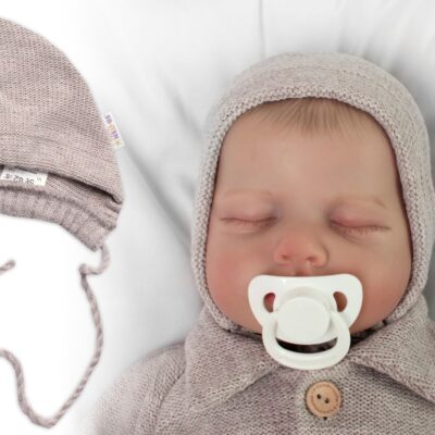 Pletená čiapočka na zaväzovanie bonetka Boy, Hand Made Baby Nellys, bežová