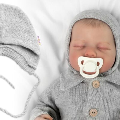 Pletená čiapočka na zaväzovanie bonetka Boy, Hand Made Baby Nellys, sivá, veľ. 68/74