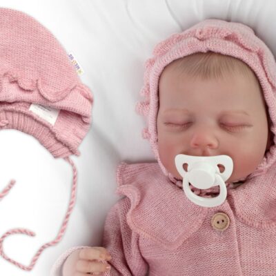 Pletená čiapočka na zaväzovanie bonetka Girl, Hand Made Baby Nellys, púdrová, veľ. 68/74