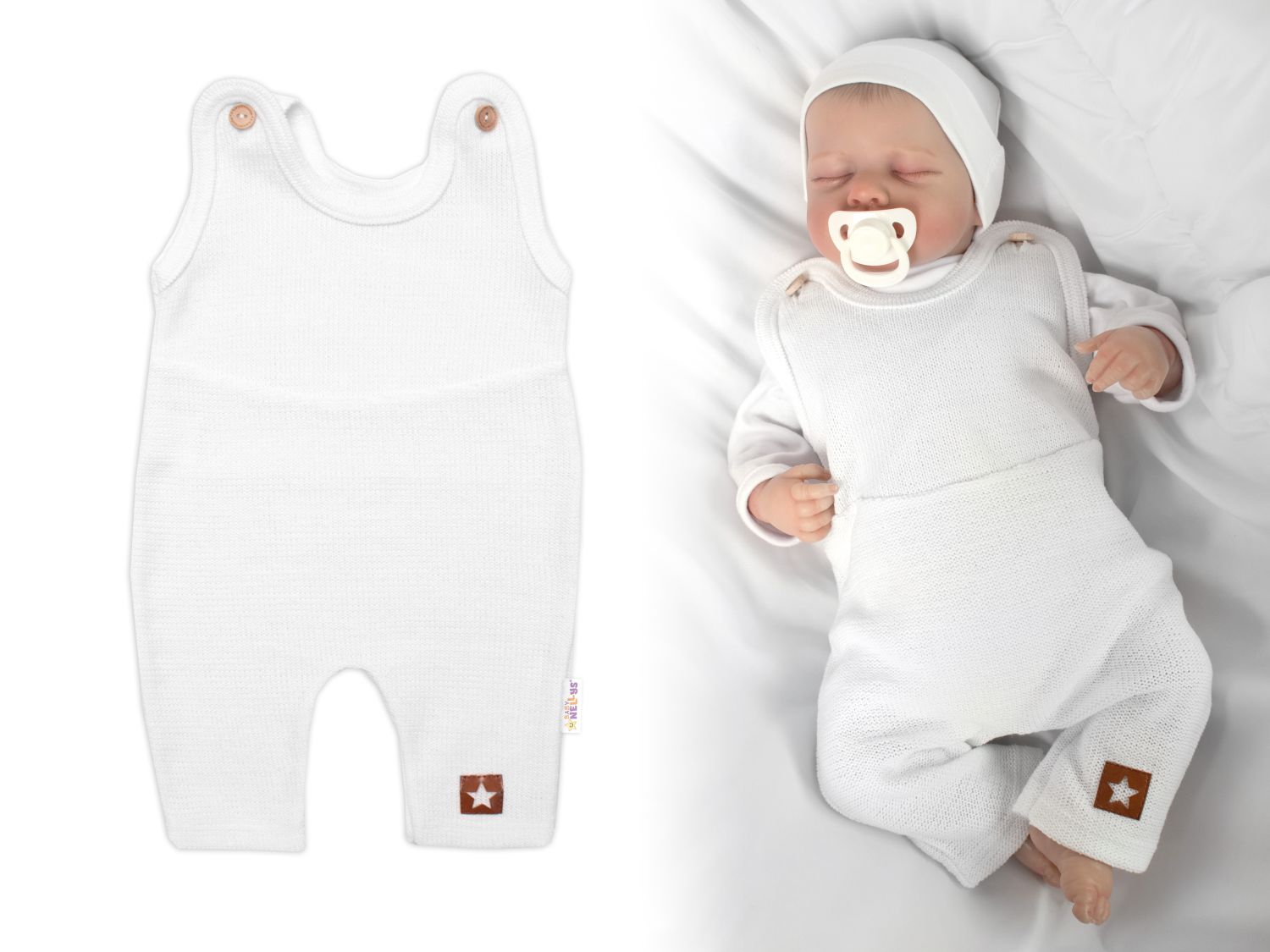 Pletené láclové nohavice Boy Star, Baby Nellys, biele