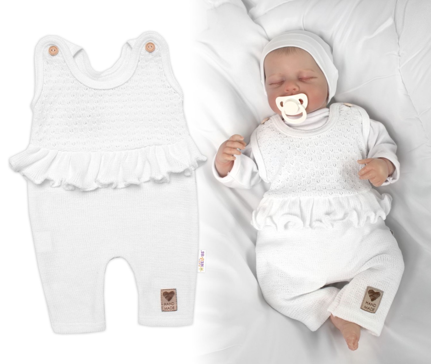 Pletené láclové nohavice Girl s volánikom, Baby Nellys, biele, veľ. 74