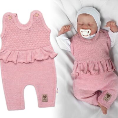 Pletené láclové nohavice Girl s volánikom, Baby Nellys, púdrovo ružové, veľ. 62