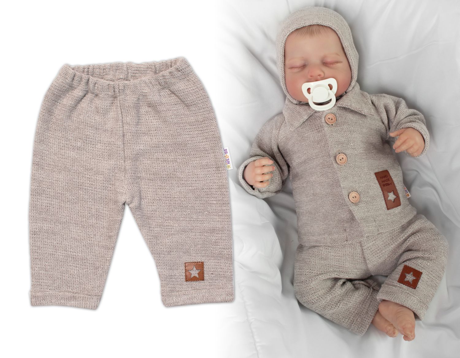 Pletené nohavice Hand Made Boy, Baby Nellys, béžové
